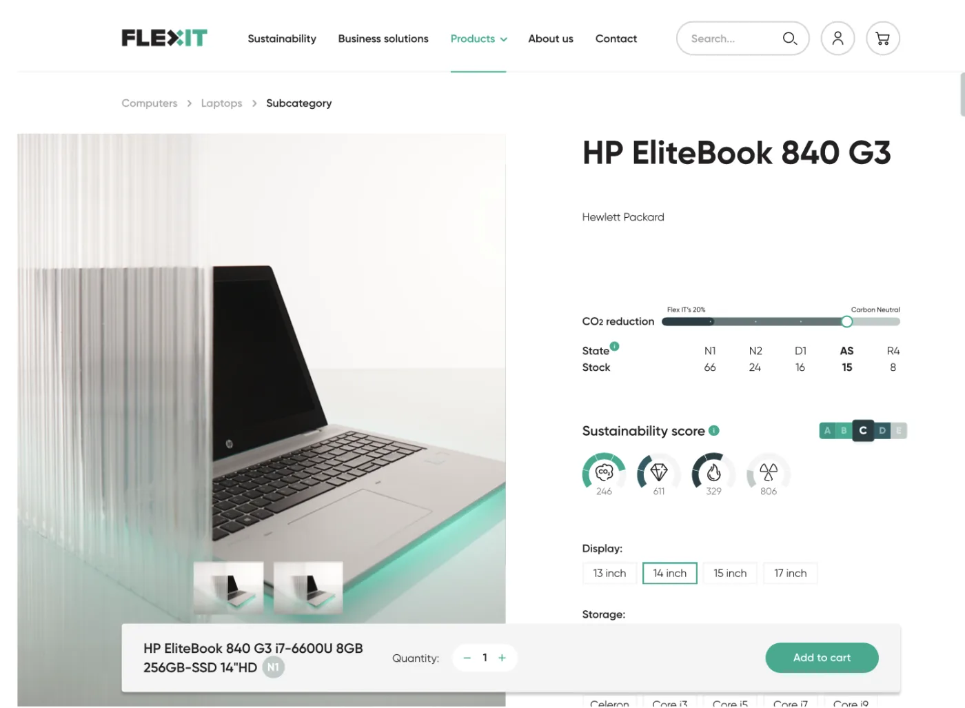 FlexIT-productpagina met sustainability-score